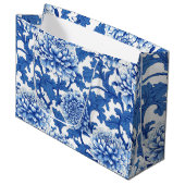 Blauw-witte pioenroos Chinoiserie Floral Groot Cadeauzakje (Voorkant Gekanteld)