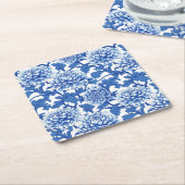 Blauw-witte pioenroos Chinoiserie Floral Kartonnen Onderzetters (Schuin)