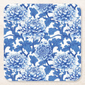 Blauw-witte pioenroos Chinoiserie Floral Kartonnen Onderzetters (Voorkant)