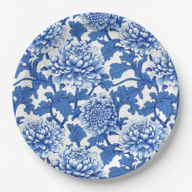 Blauw-witte pioenroos Chinoiserie Floral