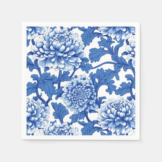 Blauw-witte pioenroos Chinoiserie Floral Servet (Voorkant)
