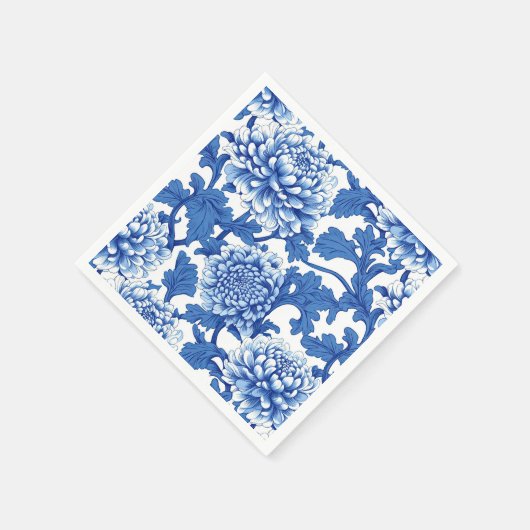 Blauw-witte pioenroos Chinoiserie Floral Servet (Hoek)