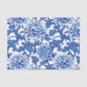 Blauw-witte pioenroos Chinoiserie Floral Tissuepapier (Voorkant)