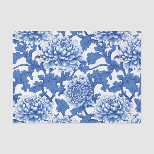 Blauw-witte pioenroos Chinoiserie Floral Tissuepapier (Voorkant)