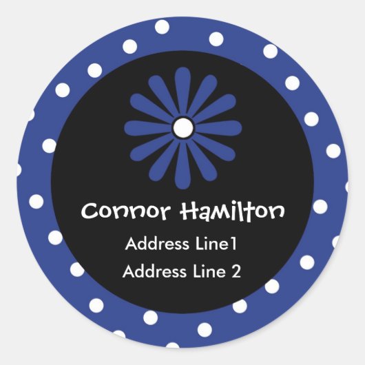 Blauw & Witte Polka Dot Adresetiketten Ronde Sticker (Voorkant)