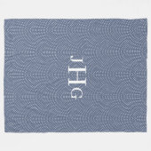 Blauw-witte polka-dot monogramme Fleece Deken (Voorkant (Horizontaal))