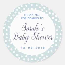 Blauw-witte polkadot baby shower sticker