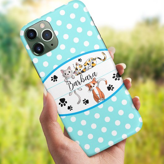 Blauw & witte polkadot, schattige kittens op maat Case-Mate iPhone case