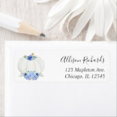 Blauw witte pompoen floral waterverf herfst etiket (Insitu)