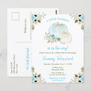 Blauw-Witte Pompoenen Baby Shower Briefkaart