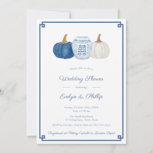 Blauw-witte pompoenen Classic Vrijgezellenfeest Kaart (Voorkant)