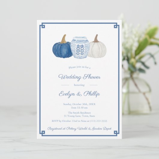 Blauw-witte pompoenen Classic Vrijgezellenfeest Kaart (Staand voorkant)