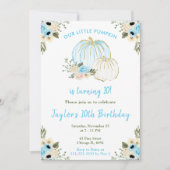 Blauw-witte pompoenen verjaardagsfeestje kaart (Voorkant)