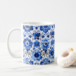 Blauw Witte Portugese Azulejo Bloem Aardwerk Mok