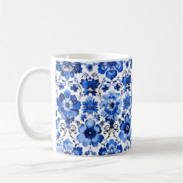 Blauw Witte Portugese Azulejo Bloem Aardwerk Mok