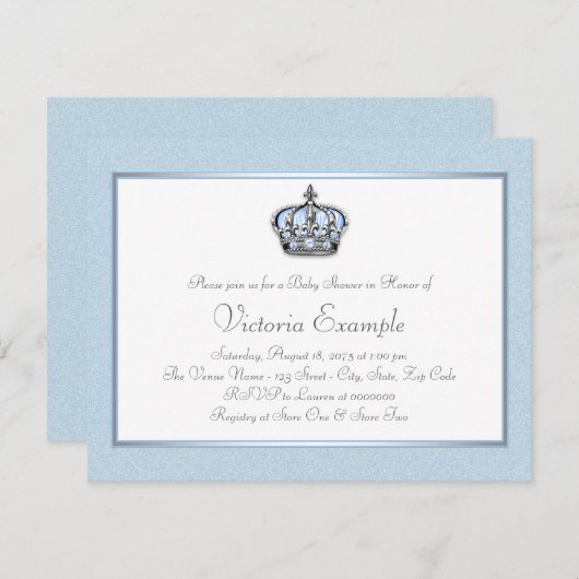 Blauw-witte Prince Baby shower Kaart (Voorkant / Achterkant)