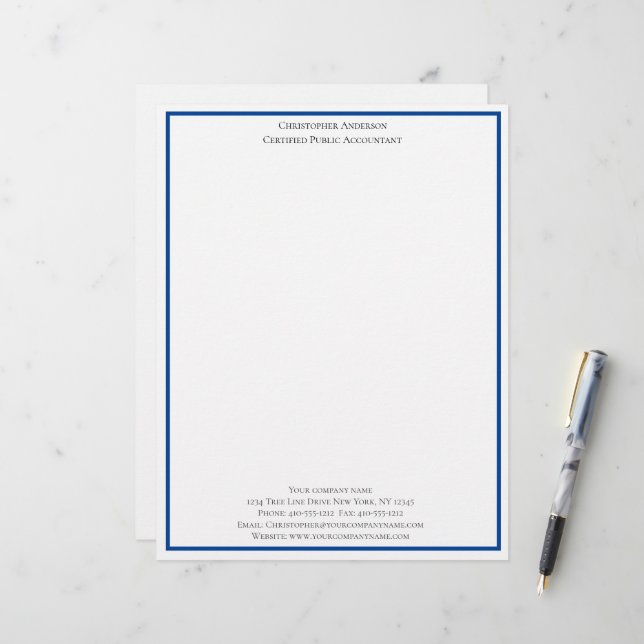 Blauw Witte Professionele Zakelijke Gepersonalisee Briefhoofd (Voorkant / Achterkant in situ)