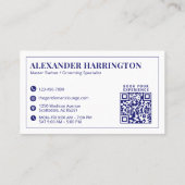 Blauw Witte Qr Code Sociale Icoon Kapper Verzorgin Visitekaartje (Achterkant)