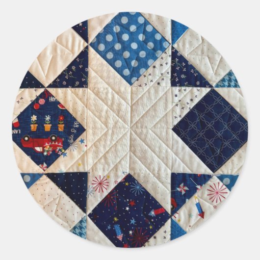 Blauw-witte Quilt look Stickers (Voorkant)