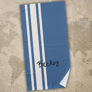 Blauw Witte Racing Strepen Stijlvolle Naam Strandlaken