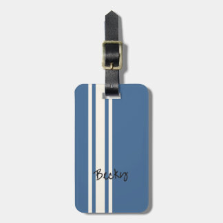 Blauw Witte Racing Strepen Stijlvolle Naam Wit Bagagelabel