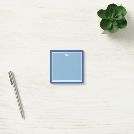 Blauw-witte randen monogram post-it® notes (Kantoor)