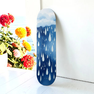 Blauw Witte Regendruppels Regenachtig Dag Patroon Persoonlijk Skateboard