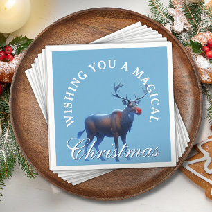 Blauw Witte Rendier Winterwonderland Kerstfeest Servet