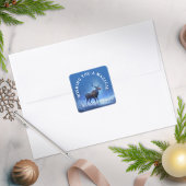 Blauw Witte Rendier Wonderland Kerst  Vierkante Sticker