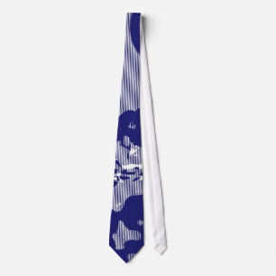 Blauw, Witte Retro Art Strepen Patroon 2 Stropdas