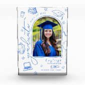 Blauw Witte Retro Handgetekende Afstudeer Fotoblok (Voorkant)