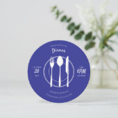 Blauw Witte Ronde Uitnodiging voor het Diner (Staand voorkant)
