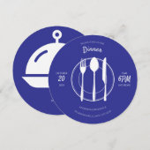 Blauw Witte Ronde Uitnodiging voor het Diner (Voorkant / Achterkant)