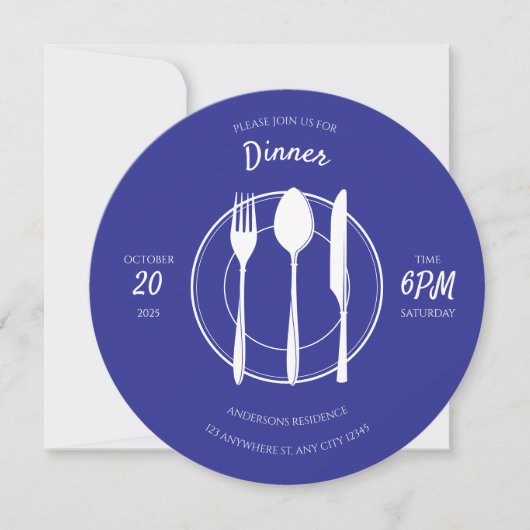 Blauw Witte Ronde Uitnodiging voor het Diner (Voorkant)