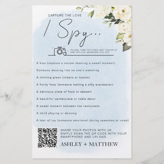 Blauw-witte roos "I Spy" Wedding Game (Voorkant)