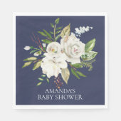 Blauw & Witte Rozen Bloemen Douche Papier Servette Servet (Voorkant)