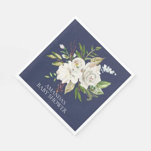 Blauw & Witte Rozen Bloemen Douche Papier Servette Servet (Hoek)