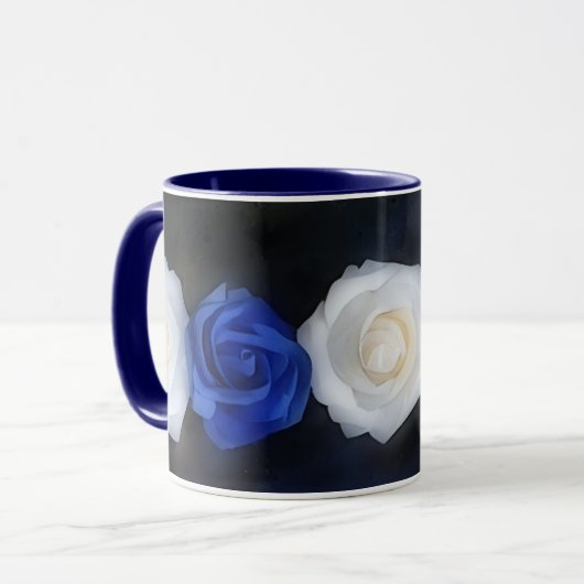 Blauw-witte rozen Flower Art Mok Cup (Voorkant links)