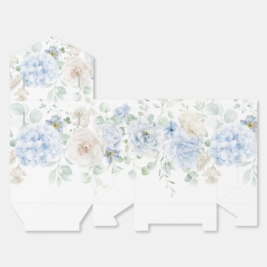 Blauw-witte rozen hortensia's bruiloft gunstbox bedankdoosjes (Ongevouwen)