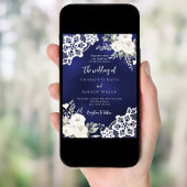 Blauw witte rozen kant bruiloft kaart