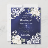 Blauw witte rozen kant bruiloft uitnodiging (Voorkant)