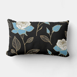 Blauw-witte rozen met gouden sierstrip kussen