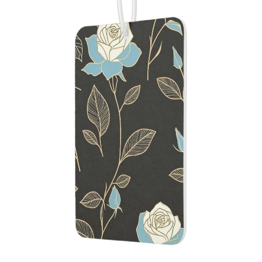 Blauw-witte rozen met gouden sierstrip luchtverfrisser (Links)