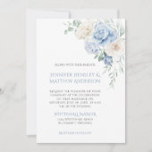 Blauw-witte rozen, pioenen bruiloft uitnodiging (Voorkant)