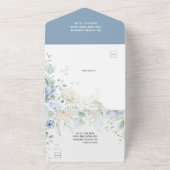 Blauw-witte rozen, pioenen bruiloft uitnodiging (Buitenkant)