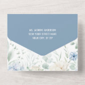 Blauw-witte rozen, pioenen bruiloft uitnodiging (Achterkant)