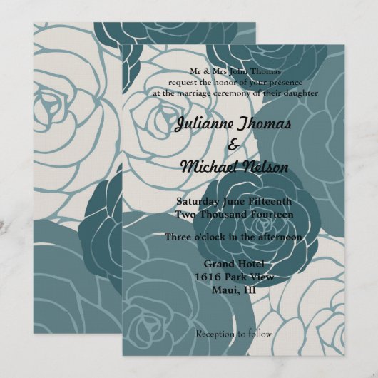 Blauw-witte rozen romantische bruiloft kaart (Voorkant / Achterkant)