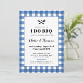 Blauw Witte Ruit I Do BBQ Uitnodiging (Staand voorkant)
