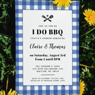 Blauw Witte Ruit I Do BBQ Uitnodiging