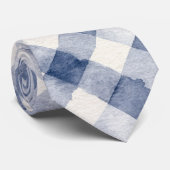 Blauw Witte Ruit Strepen Stropdas (Opgerold)